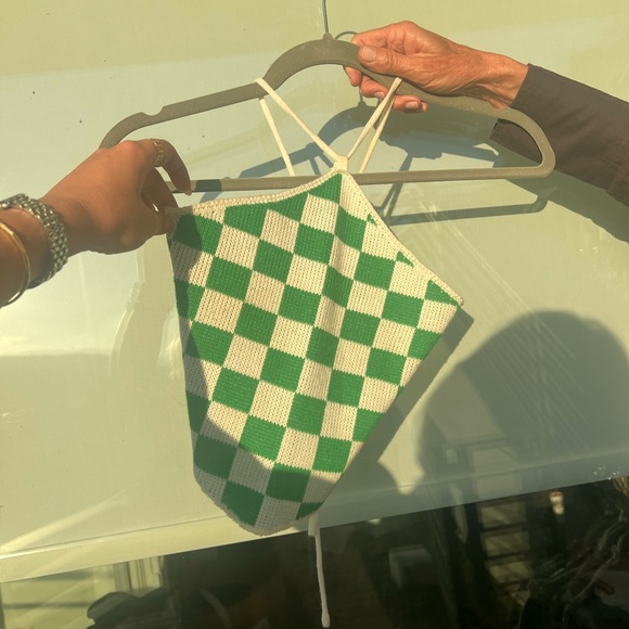CHECKERED GREEN HALTER TOP - Picture 2 of 2